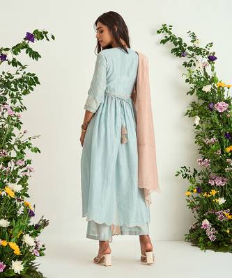Ice blue embroidered kurta set 4