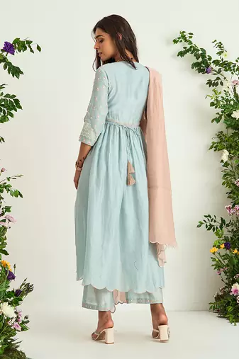 Ice blue embroidered kurta set