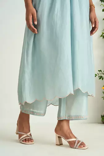 Ice blue embroidered kurta set