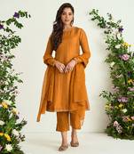 Mustard embroidered kurta set