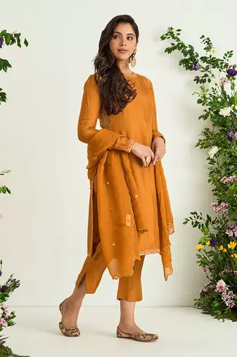 Mustard embroidered kurta set