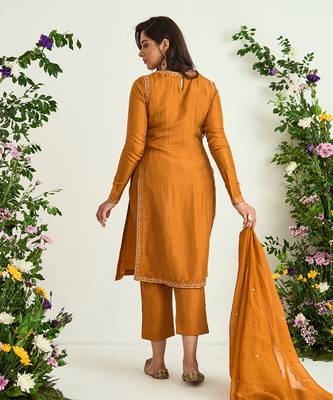 Mustard embroidered kurta set 3