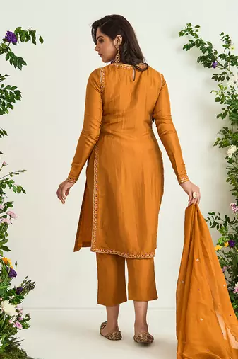 Mustard embroidered kurta set