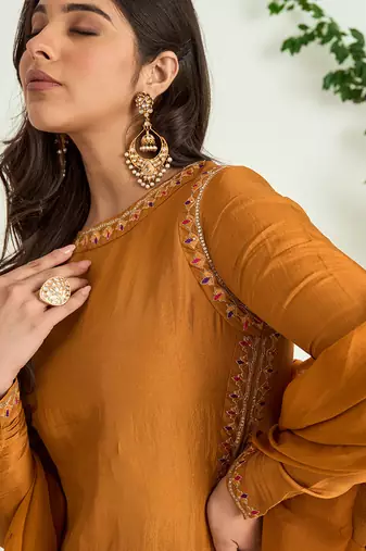 Mustard embroidered kurta set