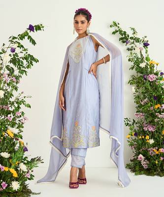 Ice blue dori embroidered kurta set 1