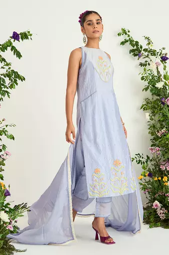 Ice blue dori embroidered kurta set