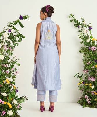 Ice blue dori embroidered kurta set 3