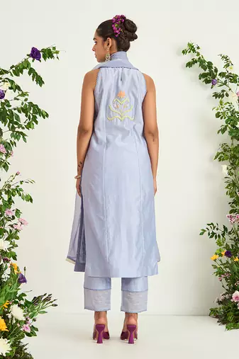 Ice blue dori embroidered kurta set