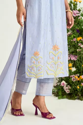 Ice blue dori embroidered kurta set