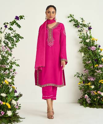 Rani pink embroidered kurta set 1