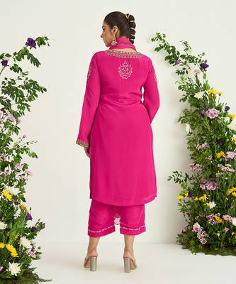 Rani pink embroidered kurta set 3