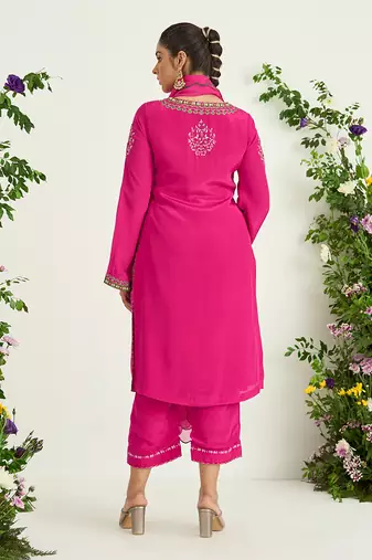 Rani pink embroidered kurta set