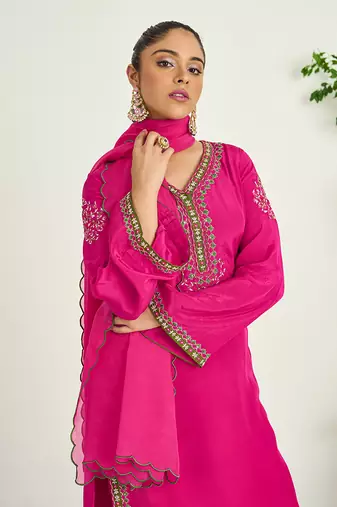 Rani pink embroidered kurta set