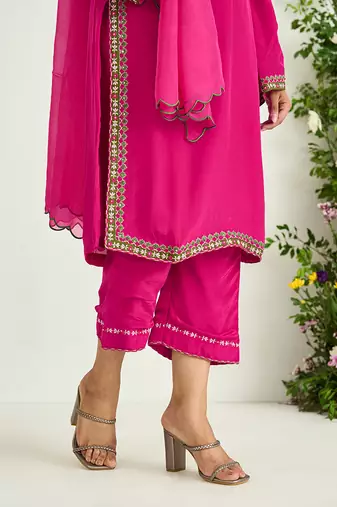 Rani pink embroidered kurta set