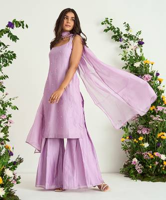 Purple silk chanderi sharara set 1