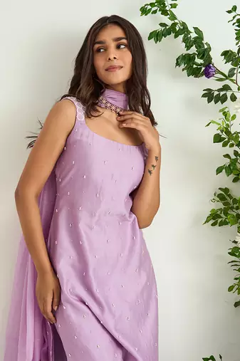 Purple silk chanderi sharara set