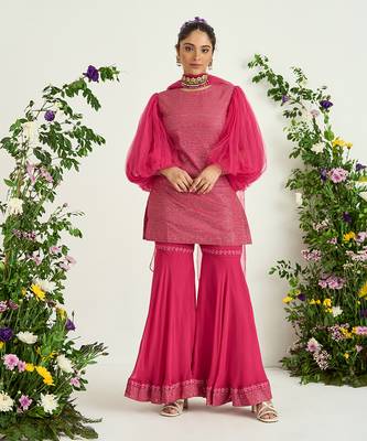 Pink georgette sharara set 1