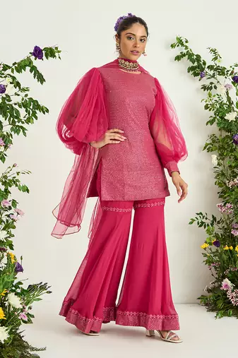 Pink georgette sharara set