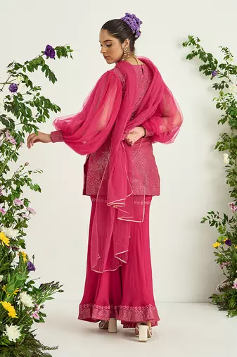 Pink georgette sharara set