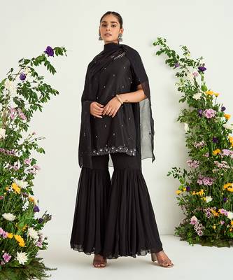 Black silk georgette sharara set 1
