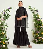 Black silk georgette sharara set