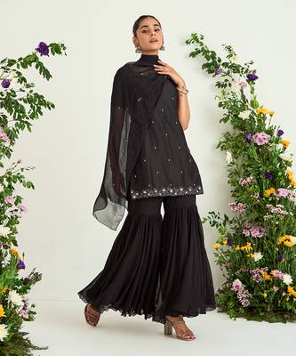 Black silk georgette sharara set 2