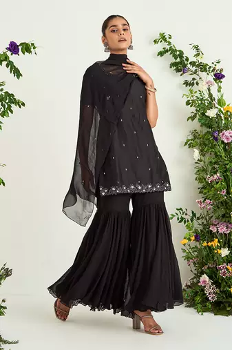 Black silk georgette sharara set