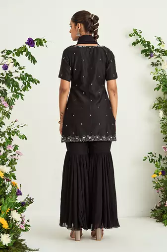 Black silk georgette sharara set