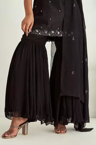 Black silk georgette sharara set