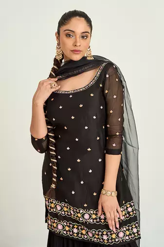 Black georgette sharara set