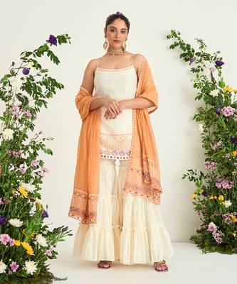 Cream silk chanderi sharara set 1
