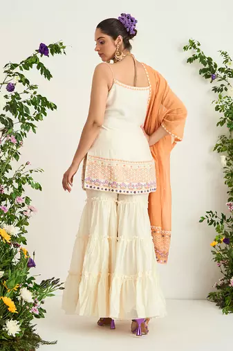 Cream silk chanderi sharara set