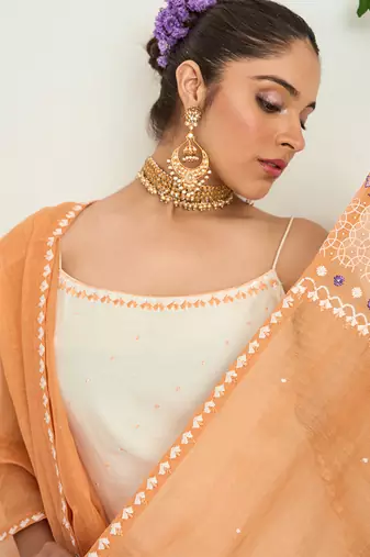 Cream silk chanderi sharara set