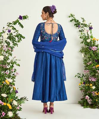 Classic blue hand embroidered anarkali set 3