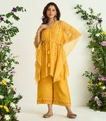 Yellow hand embroidered kaftan set