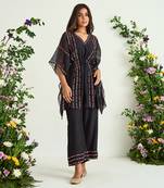 Black hand embroidered kaftan with inner