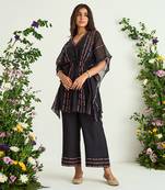 Black hand embroidered kaftan set