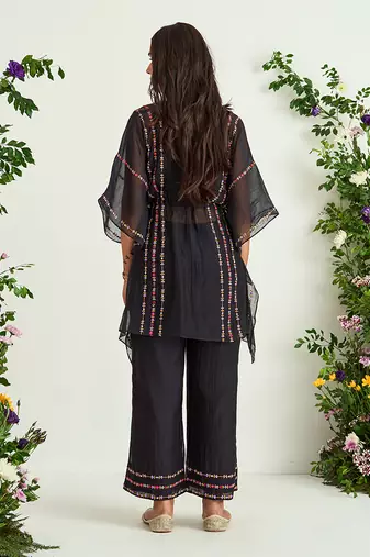 Black hand embroidered kaftan set