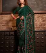 Green Colour Gold Coin Chiffon Fabric Desiner Embroidered Partywear Saree