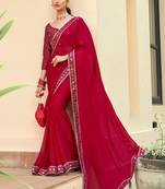 Designer Embroidered Sequins Work Partywear Saree In Girlish Red 