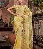 Yellow Organza c Partywear Embroidered Saree