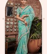 Blue Organza c Partywear Embroidered Saree