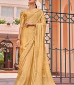 Yellow Smartly Designed Swaroski Work Girlish Saree