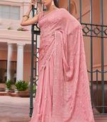 Peach Smartly Designed Swaroski Work Girlish Saree