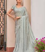 Grey Smartly Designed Swaroski Work Girlish Saree