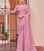 Pink Smartly Designed Swaroski Work Girlish Saree