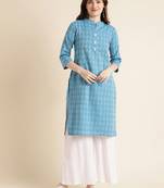 Fabclub cotton blend yarn design straight women kurti (blue)