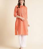 Fabclub cotton blend yarn design straight women kurti (orange)