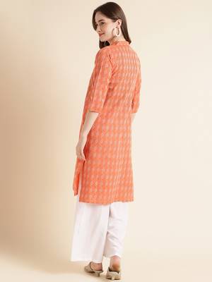 Fabclub cotton blend yarn design straight women kurti (orange) 3