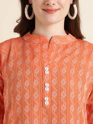 Fabclub cotton blend yarn design straight women kurti (orange) 4